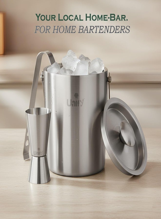 Unify 3 Pieces Stainless Steel Double Wall Ice Bucket Set (1 Litre) with Lid, Ice Tongs & 30/60 ml Peg Measurer | Insulated Ice Bucket for Home Bar, Parties & Cocktails, Bar Accessories - Image 4
